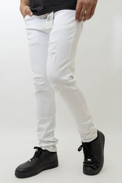 Men's Stretch SKINNY Denim DS-001 WHITE RIPS