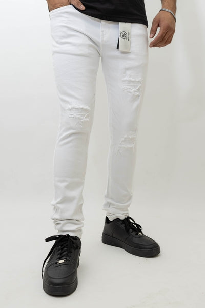 Men's Stretch SKINNY Denim DS-001 WHITE RIPS