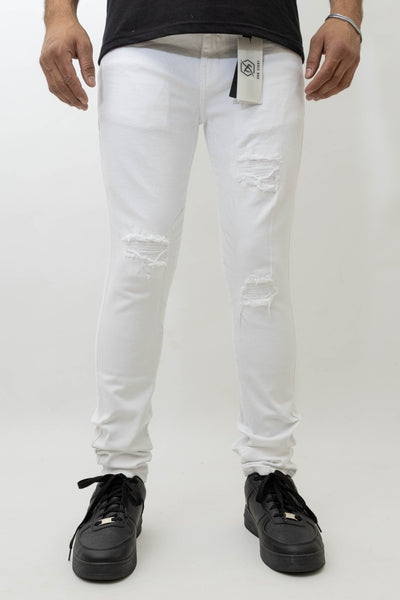 Men's Stretch SKINNY Denim DS-001 WHITE RIPS