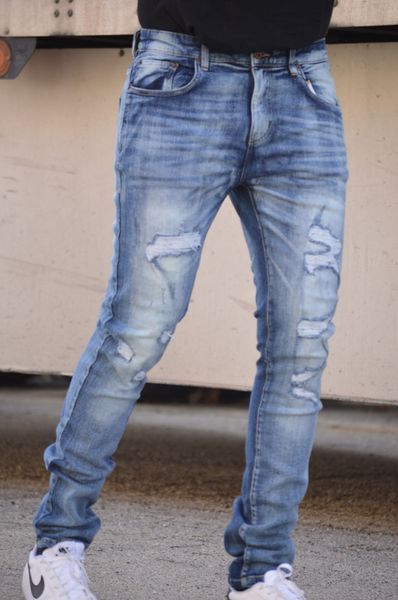 Men's Stretch SKINNY Denim DS-012 WASHED BLUE
