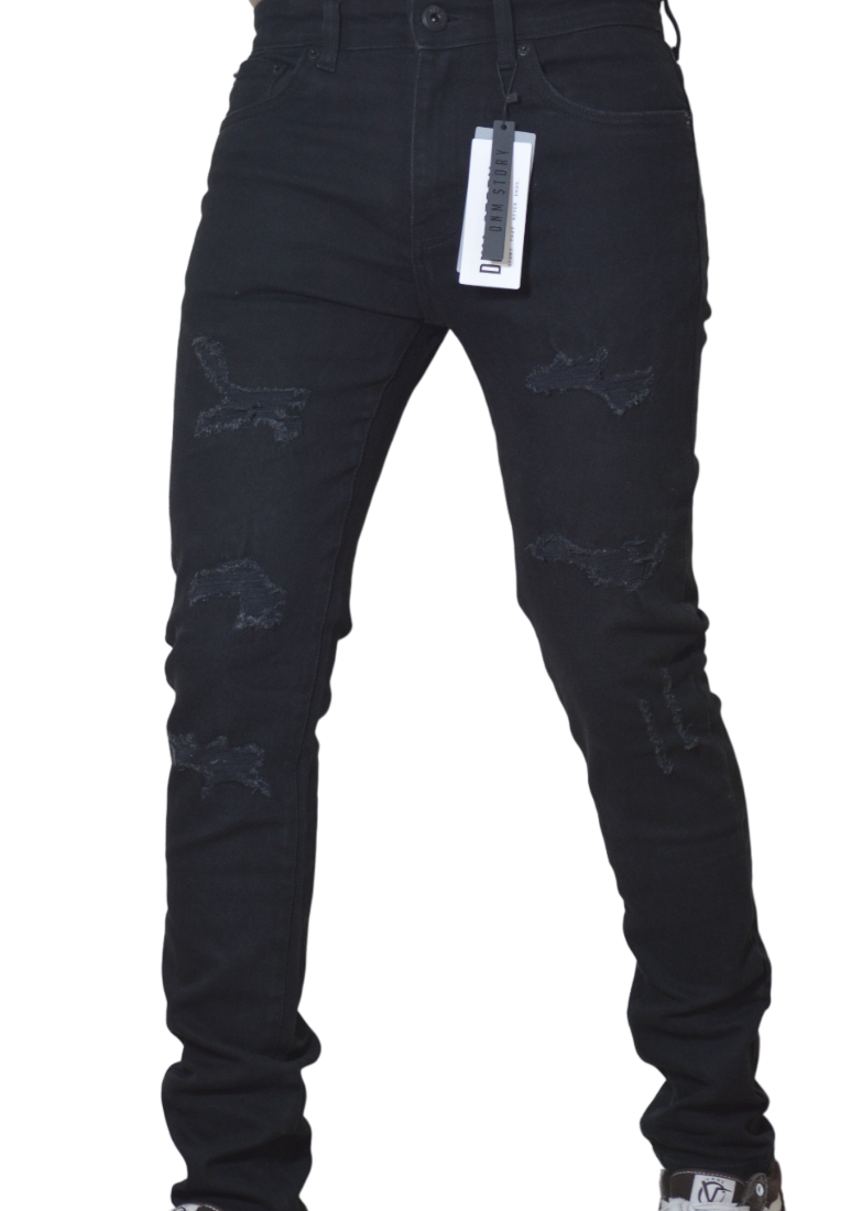 Men's Stretch SKINNY Denim DS-110 BLACK RIPPED – DNM STORY Men's Stretch SKINNY Denim DS-110 BLACK RIPPED – DNM STORY